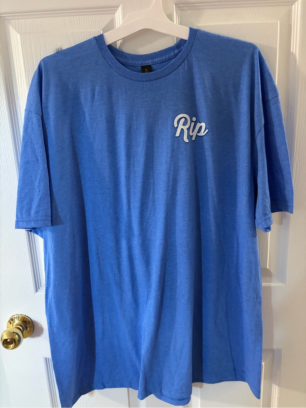 Gildan Blue Tee with White "Rip" Script Chest Logo